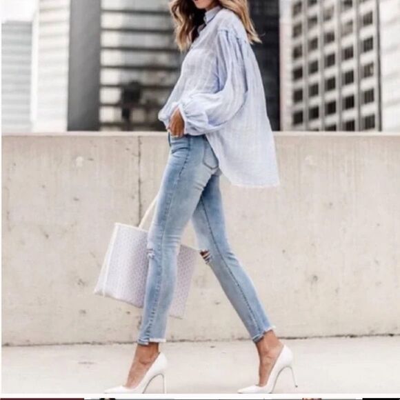 Free People Headed To The Highlands Blue Blouse Small - Picture 1 of 6